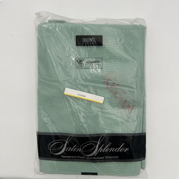 NOS Bardwil Linens Satin Splendor Soil Release Tablecloth 60x102” Oval Sea Green - Picture 4 of 9